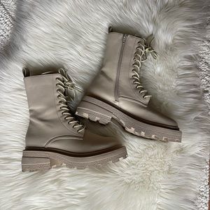 Missguided chunky cream lace-up combat boots